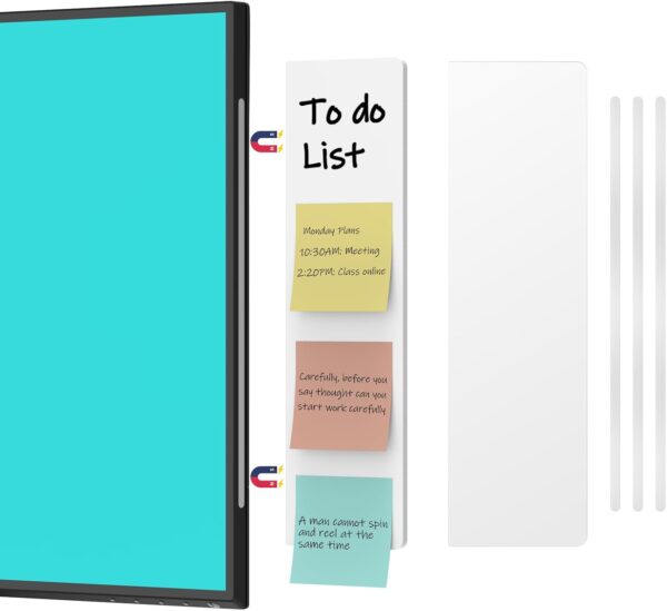 2 Pack Monitor Memo Whiteboard, Magnetic Sticky Note Holder Dry Erase Board for Computer with Self-Adhesive Metal Strips, Desk Accessories Office Supplies Desktop Organizer