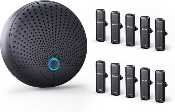 Conference Speaker and Microphone with 10 Wireless Mics, 360° Voice Pick up&AI Noise Reduction USB Speakerphone fits 10 Compatible with Leading Platforms for Large Call Meeting,Zoom,Home Office