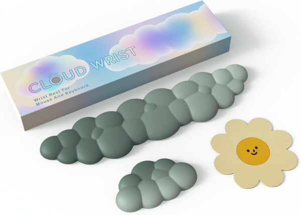 Keyboard Wrist Rest Pad, Ergonomic Design Effective Wrist Pain Relief Arm Rest Desk, Cute Cloud Decoration Gift for Office, Study, Computer Game Table Mouse Accessories (Green Set) - Image 6