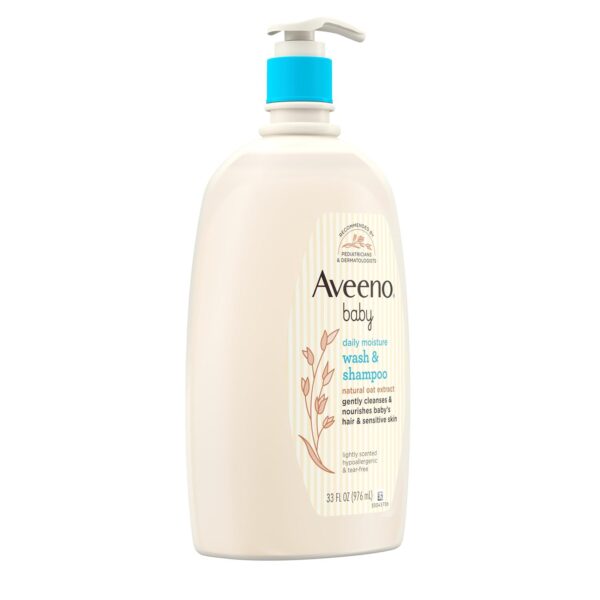 Aveeno Baby Daily Moisture Gentle Bath Wash & Shampoo with Natural Oat Extract, Hypoallergenic, Tear-Free & Paraben-Free Formula For Sensitive Hair & Skin, Lightly Scented, 33 fl. oz - Image 5