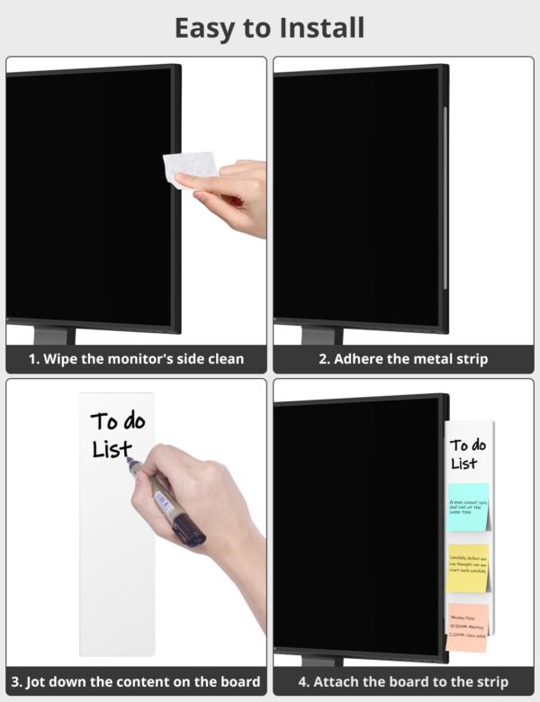 2 Pack Monitor Memo Whiteboard, Magnetic Sticky Note Holder Dry Erase Board for Computer with Self-Adhesive Metal Strips, Desk Accessories Office Supplies Desktop Organizer - Image 7