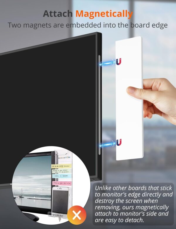 2 Pack Monitor Memo Whiteboard, Magnetic Sticky Note Holder Dry Erase Board for Computer with Self-Adhesive Metal Strips, Desk Accessories Office Supplies Desktop Organizer - Image 2