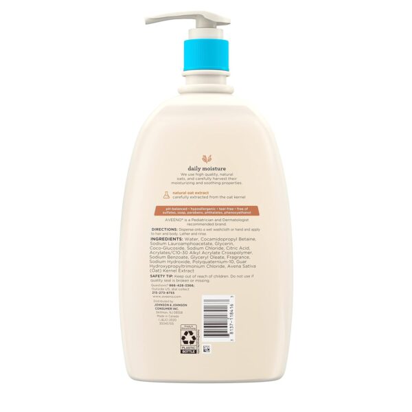 Aveeno Baby Daily Moisture Gentle Bath Wash & Shampoo with Natural Oat Extract, Hypoallergenic, Tear-Free & Paraben-Free Formula For Sensitive Hair & Skin, Lightly Scented, 33 fl. oz - Image 8