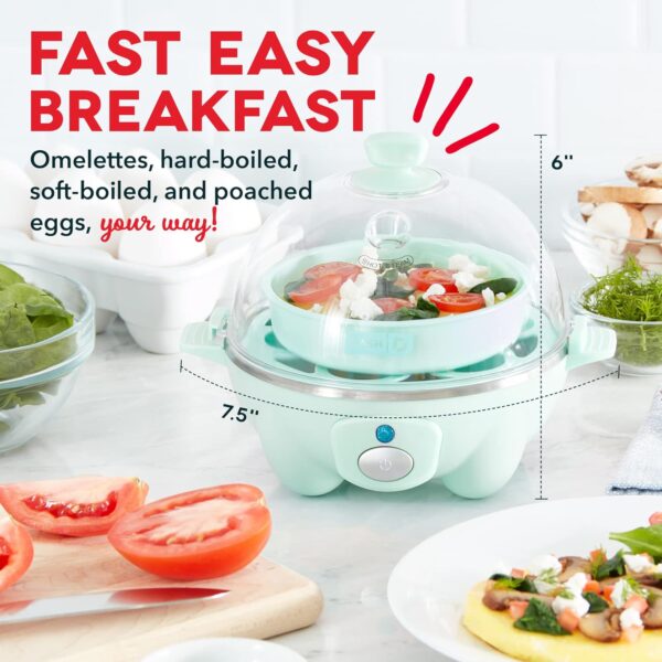 DASH Rapid Egg Cooker: 6 Egg Capacity Electric Egg Cooker for Hard Boiled Eggs, Poached Eggs, Scrambled Eggs, or Omelets with Auto Shut Off Feature - Aqua, 5.5 Inch (DEC005AQ) - Image 2