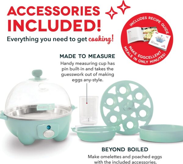 DASH Rapid Egg Cooker: 6 Egg Capacity Electric Egg Cooker for Hard Boiled Eggs, Poached Eggs, Scrambled Eggs, or Omelets with Auto Shut Off Feature - Aqua, 5.5 Inch (DEC005AQ) - Image 5