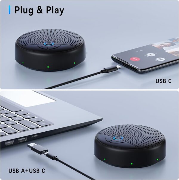 Conference Speaker and Microphone with 10 Wireless Mics, 360° Voice Pick up&AI Noise Reduction USB Speakerphone fits 10 Compatible with Leading Platforms for Large Call Meeting,Zoom,Home Office - Image 4