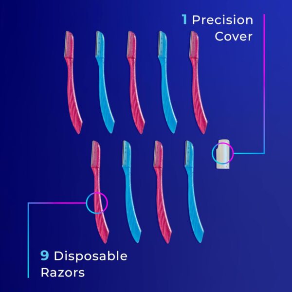Schick Hydro Silk Touch-Up Dermaplaning Tool with Precision Cover, 9ct | Dermaplane Razor, Face Razors for Women, Eyebrow Razor, Facial Razor, Dermaplaning Razor, Womens Face Razor Peach Fuzz Remover - Image 8