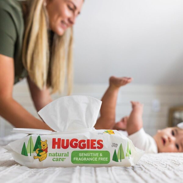 Huggies Natural Care Sensitive Baby Wipes, Unscented, Hypoallergenic, 99% Purified Water, 8 Flip-Top Packs (448 Wipes Total) - Image 8