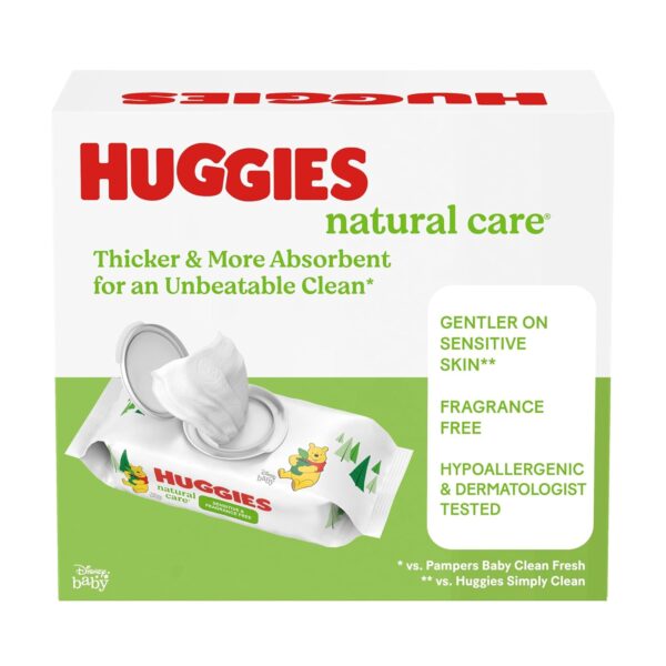 Huggies Natural Care Sensitive Baby Wipes, Unscented, Hypoallergenic, 99% Purified Water, 8 Flip-Top Packs (448 Wipes Total) - Image 11
