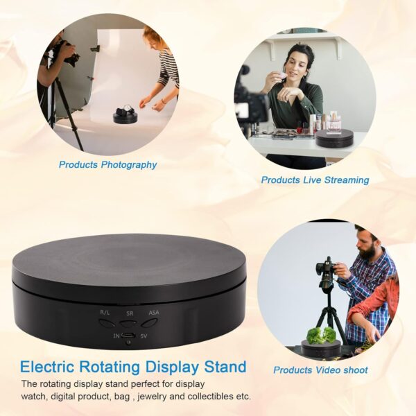22 lbs Motorized Rotating Display Stand for Jewelry, 360 Degree , Automatic Mute Rotating Display Stand, Electronic Rotating Display Stand with USB Charging Port for Display, Photography Products - Image 4