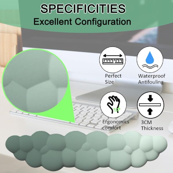 Keyboard Wrist Rest Pad, Ergonomic Design Effective Wrist Pain Relief Arm Rest Desk, Cute Cloud Decoration Gift for Office, Study, Computer Game Table Mouse Accessories (Green Set) - Image 3