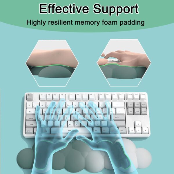 Keyboard Wrist Rest Pad, Ergonomic Design Effective Wrist Pain Relief Arm Rest Desk, Cute Cloud Decoration Gift for Office, Study, Computer Game Table Mouse Accessories (Green Set) - Image 5