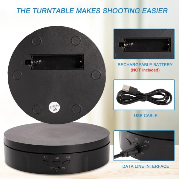 22 lbs Motorized Rotating Display Stand for Jewelry, 360 Degree , Automatic Mute Rotating Display Stand, Electronic Rotating Display Stand with USB Charging Port for Display, Photography Products - Image 2