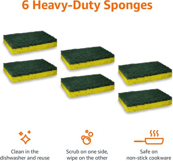Amazon Basics Heavy Duty Sponges, 6 Count, Yellow/Green - Image 2