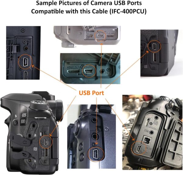 Camera IFC-400PCU USB Data / File Transfer Cable for Canon Rebel EOS T1i T2i T3 T3i T4i T5 T5i T6 T6i T6s T7i, Select PowerShot & Vixia Camcorders - See Complete List of Compatible Canon Models Below