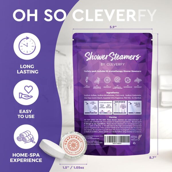 Cleverfy Shower Steamers Aromatherapy - 18 Pack of Shower Bombs with Essential Oils. Personal Care and Relaxation Birthday Gifts for Women and Men. Purple Set - Image 7