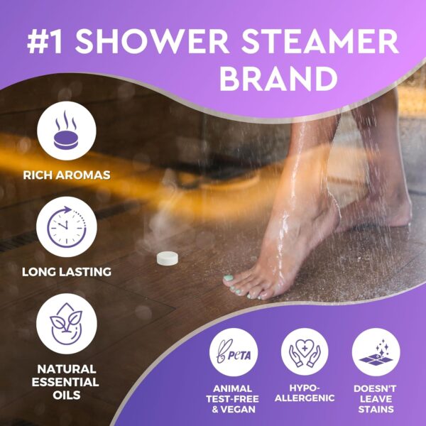 Cleverfy Shower Steamers Aromatherapy - 18 Pack of Shower Bombs with Essential Oils. Personal Care and Relaxation Birthday Gifts for Women and Men. Purple Set - Image 3