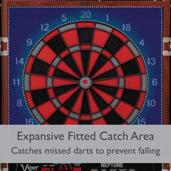 Viper by GLD Products Neptune Electronic Dartboard Cabinet Combo Pro Size Over 55 Games Large Auto-Scoring LCD Cricket Display Extended Dart Catch Area 16 Player Multiplayer with Soft Tip Darts and Power Adapter , 21.5" L x 26.5" W x 3.5" H - Image 3