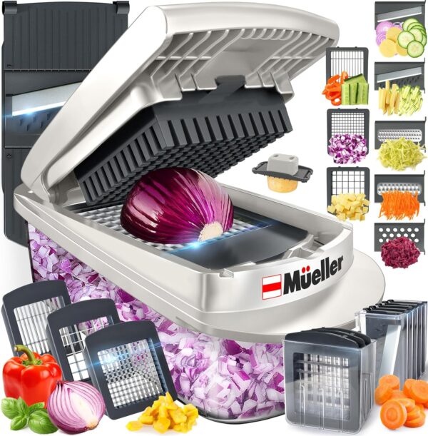 Mueller Pro-Series 10-in-1, 8 Blade Vegetable Chopper, Onion Mincer, Cutter, Dicer, Egg Slicer with Container, French Fry Cutter, Potato Slicer, Home Essentials & Kitchen Gadgets, Salad Chopper - Image 9